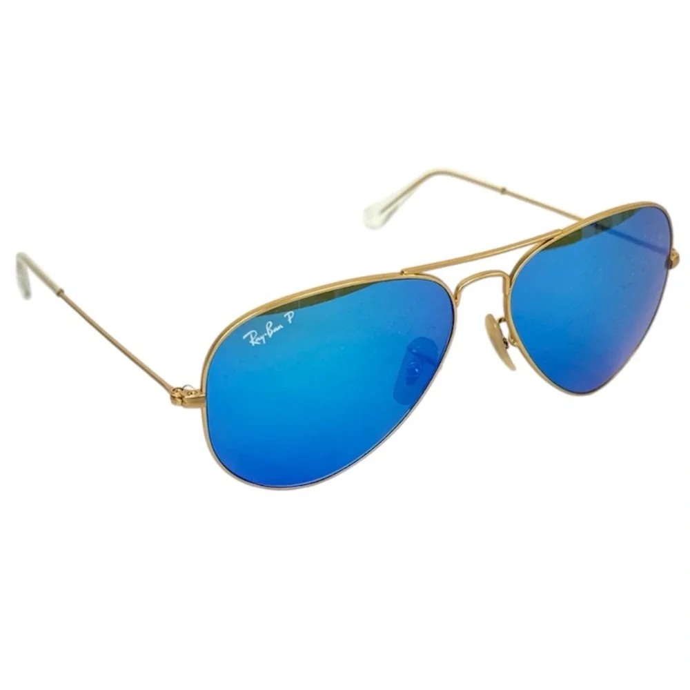 RAY BAN Polarized Sunglasses NEW RB3025 Aviator Large Metal Flash Lens Blue Gold